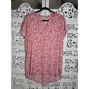 Full Moon Maternity Dress Pink Motif Style Short Sleeve Comfy Casual Size L